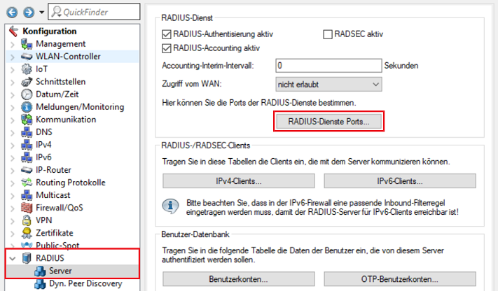Menü RADIUS-Dienste-Ports im WLAN-Controller aufrufen
