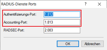 Standard-Ports für Authentifizierungs und Accounting kontrollieren