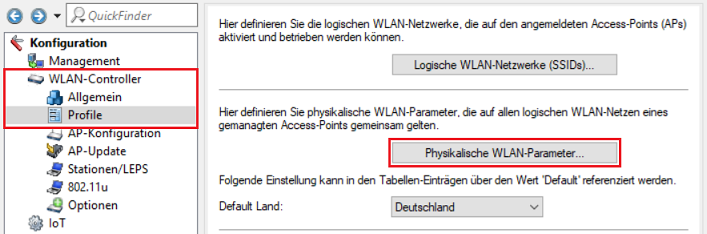 Menü Physikalische WLAN-Parameter im WLAN-Controller öffnen