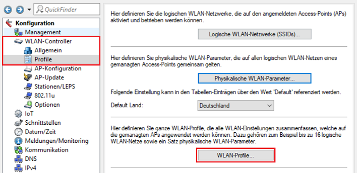 Menü WLAN-Profile im WLAN-Controller aufrufen