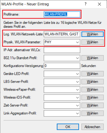 Logische WLAN-Profile und physikalische WLAN-Parameter miteinander in einem Gesamt-Profil verbinden