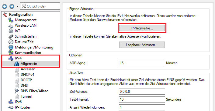 Menü IP-Netzwerke im Router aufrufen