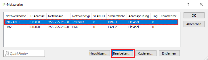 Netzwerk INTRANET (Verwaltungs-Netzwerk) bearbeiten