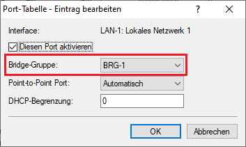 Zuweisung des Bridge-Interfaces für das logische LAN-Interface für das Verwaltungs-Netzwerk