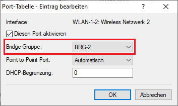 Zuweisung des Bridge-Interfaces BRG-1 für das logische WLAN-Interface für das Gast-Netzwerk