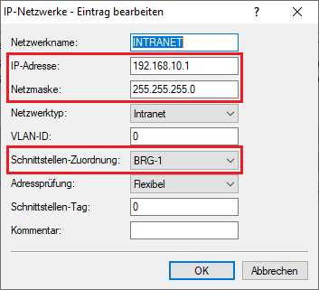 IP-Parameter und Schnittstelle für das Verwaltungs-Netzwerk angeben