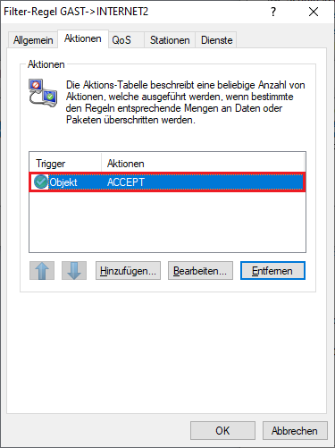 Aktions-Objekt ACCEPT in der Regel hinterlegen