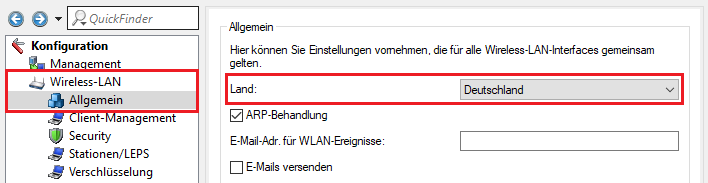 Ländereinstellung für das WLAN setzen