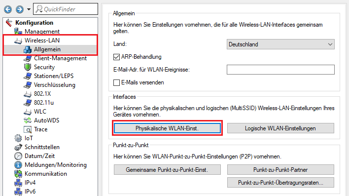 Menü Physikalische WLAN-Einst. im WLAN aufrufen