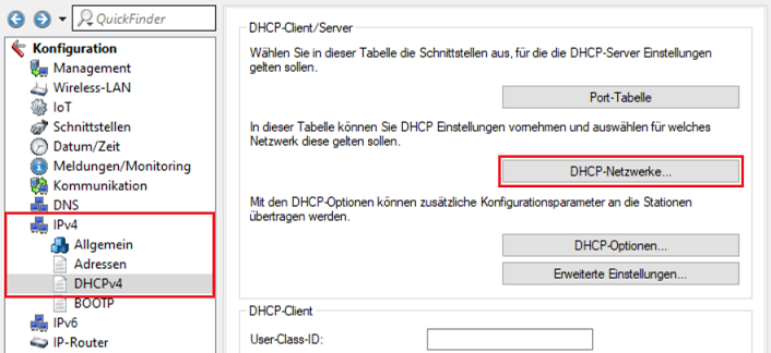 Menü DHCP-Netzwerke aufrufen