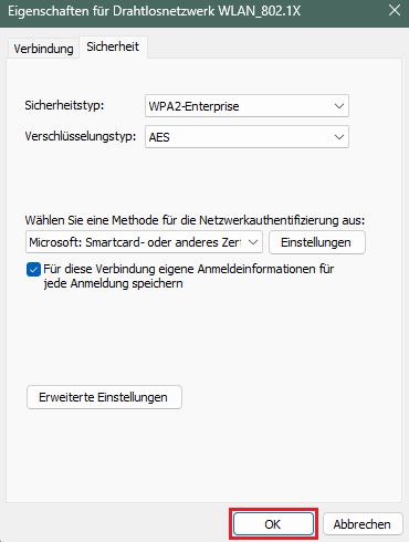 Einstellungen übernehmen