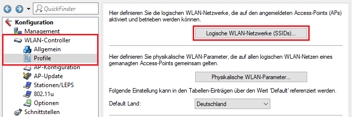 Menü Logische WLAN-Netzwerke (SSIDs) öffnen