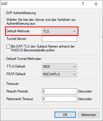 Default-Methode für die EAP-Authentifizierung auswählen