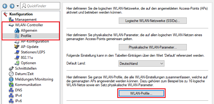 Menü WLAN-Profile öffnen