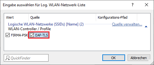 Neu erstelltes logisches WLAN-Profil auswählen