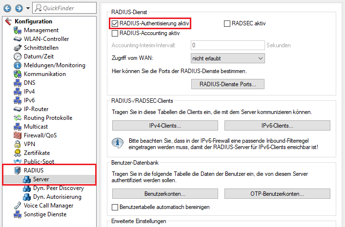 RADIUS-Server aktivieren