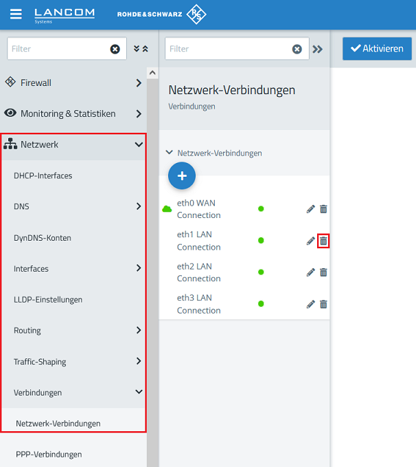 Bisher nicht verwendete Netzwerk-Verbindung löschen