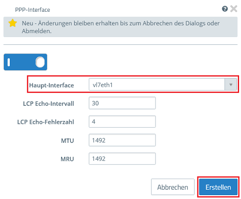 Erstelltes VLAN-Interface im PPP-Interface auswählen