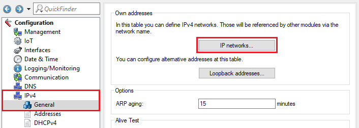 Open the menu IP networks