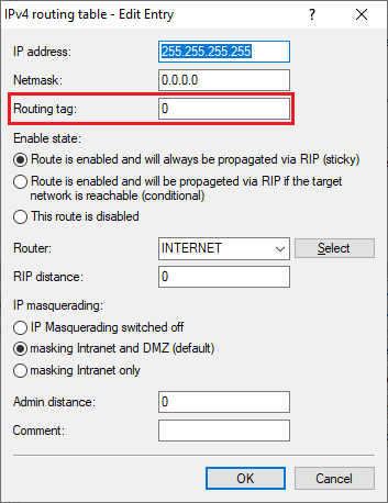 Adjust the routing tag of the default route if needed