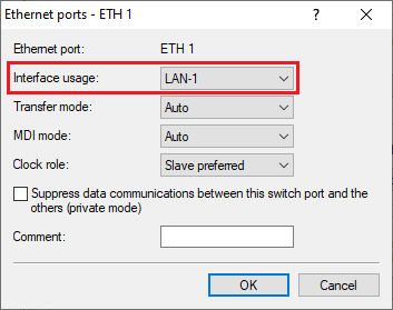 Assign the logical interface LAN-1 to the physical interface ETH 1