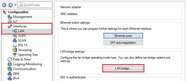 Open the menu LAN bridge
