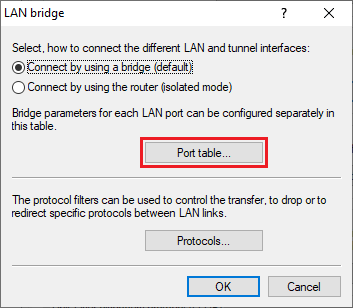 Open the menu Port table in the LAN bridge