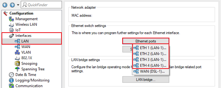 Edit the physical Ethernet ports ETH 1 to ETH 4