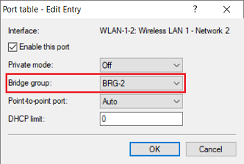 Bridge group BRG-2 must be assigned to the interface WLAN-1-2