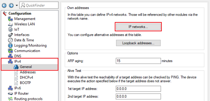 Open the menu IP networks