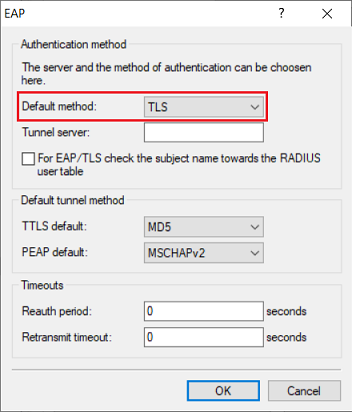 Select the default method for EAP authentication