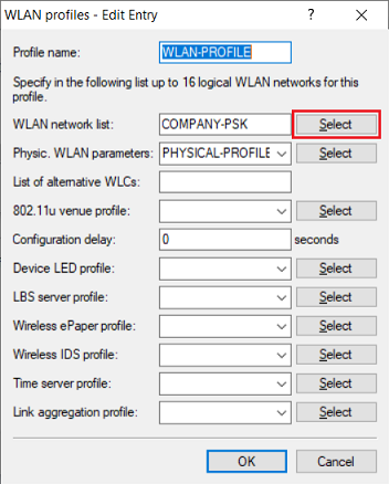 Open the selection menu for the WLAN network list