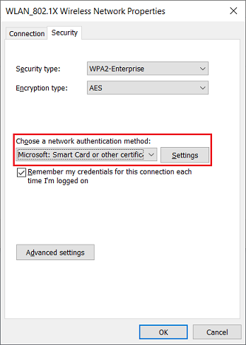 Activate authentication via certificate and open additional settings