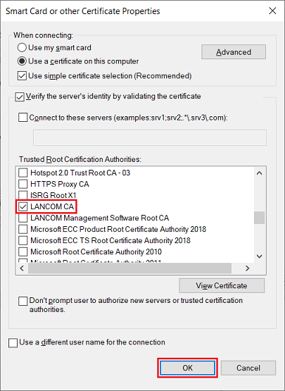 Select the Certification Authority of the imported certificate