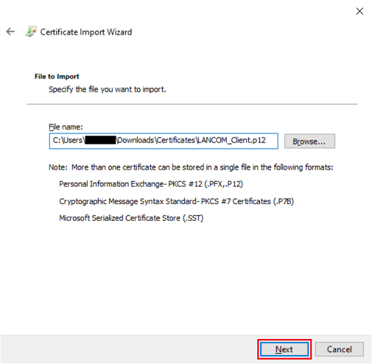 Accept the file path to the certificate