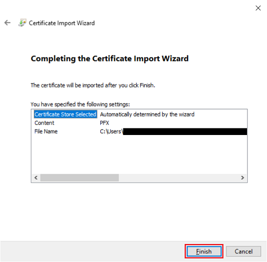 Finish the certificate import