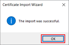 Successful certificate import