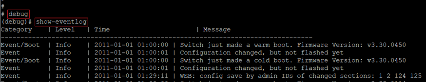 Reading out the eventlog on a GS-23xx series switch via the CLI