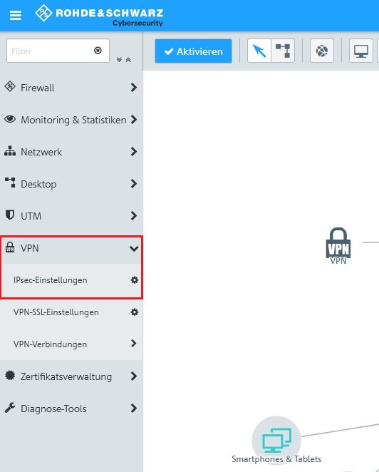 IPsec Menüpunkt im VPN Reiter auf einer Unified Firewall