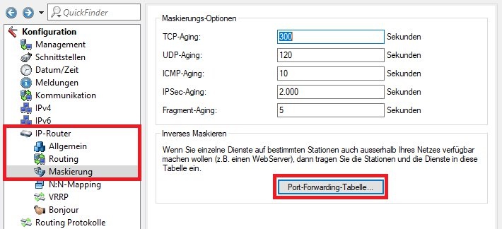 Masquerading-Einstellung im Menü des IP-Routers 