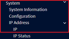 Screenshot einer technischen Benutzeroberfläche, die die Systemkonfiguration, IP-Adresse und den IP-Status anzeigt.