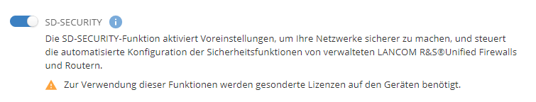 SD-Security Funktion im Menü Projektvorgaben SDN