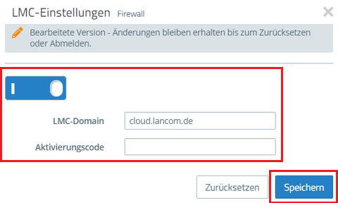 LMC Einstellungen im Firewall Menü