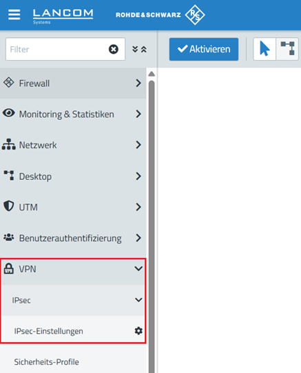 Menü IPSec-Einstellungen in der Unified Firewall aufrufen