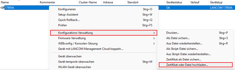 Zertifikat per LANconfig in den Router laden